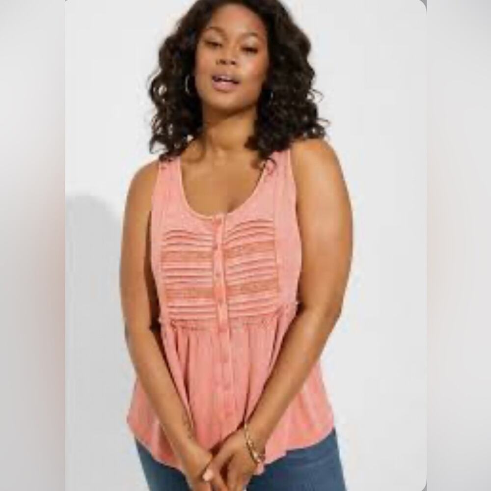 Torrid Textured Jersey Scoop Neck Button Down Babydoll Top Apricot Size 1X NWT